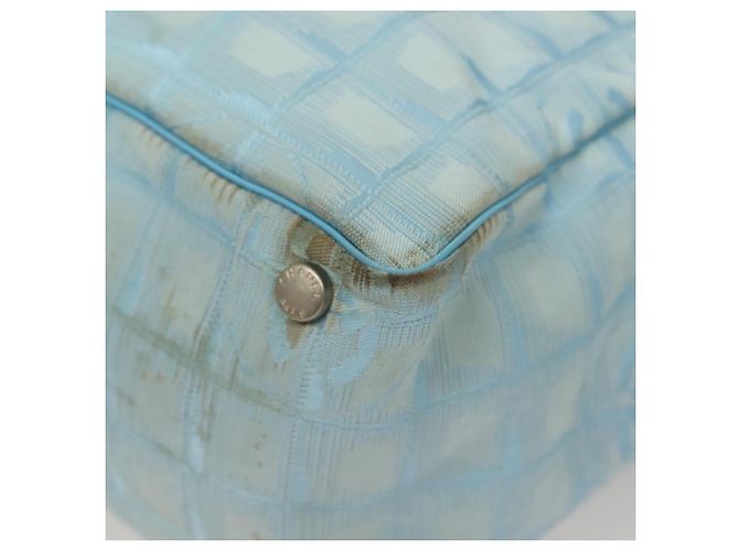 CHANEL Neue Reisetasche aus Nylon Hellblau Silber CC Auth 129655 - Ansicht 15