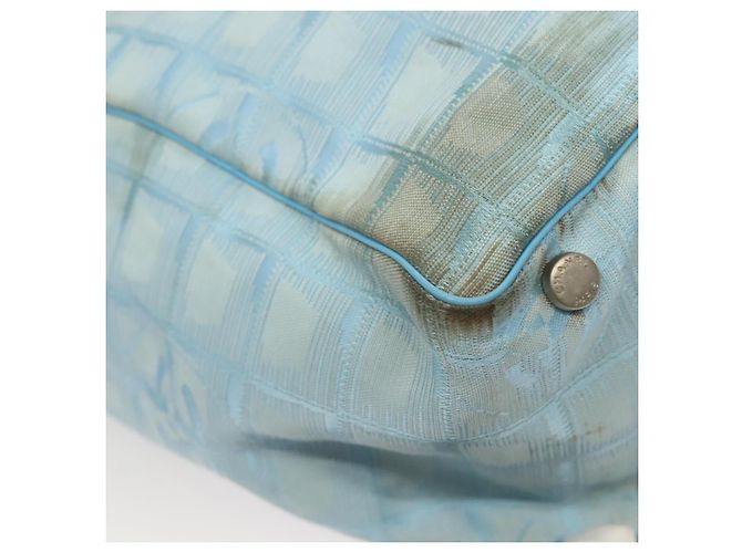 CHANEL Neue Reisetasche aus Nylon Hellblau Silber CC Auth 129655 - Ansicht 16