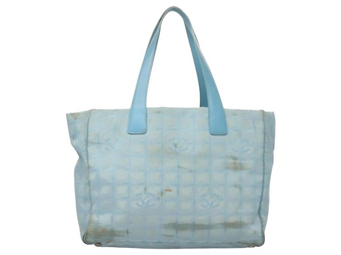 CHANEL Neue Reisetasche aus Nylon Hellblau Silber CC Auth 129655 - Ansicht 2