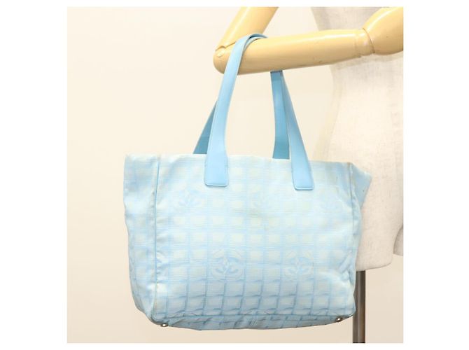 CHANEL Neue Reisetasche aus Nylon Hellblau Silber CC Auth 129655 - Ansicht 21