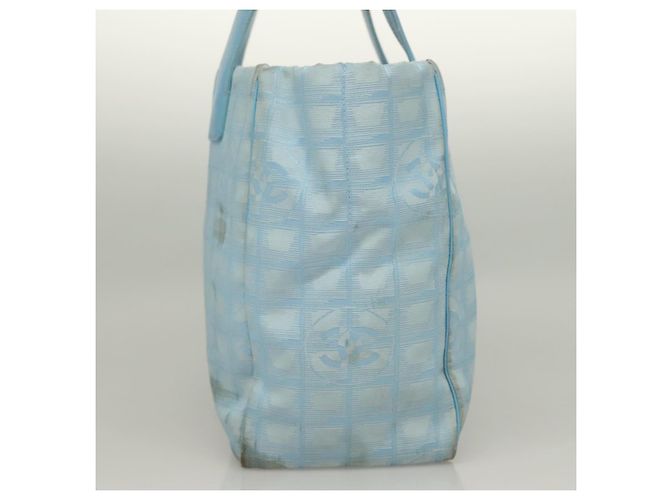 CHANEL Neue Reisetasche aus Nylon Hellblau Silber CC Auth 129655 - Ansicht 5