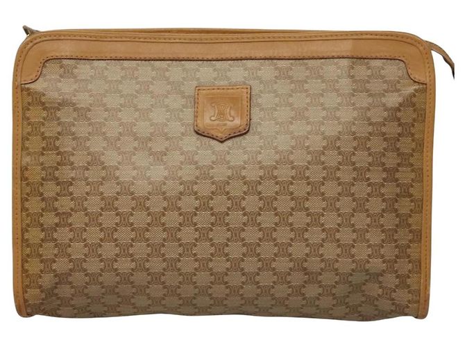 Céline Clutch in tela Macadam CELINE PVC Beige Oro Auth bs28469 D'oro - vista 13