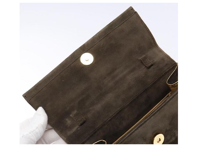 Borsa a mano con catena Salvatore Ferragamo in suede grigio oro Auth BA4690 Marrone D'oro - vista 10