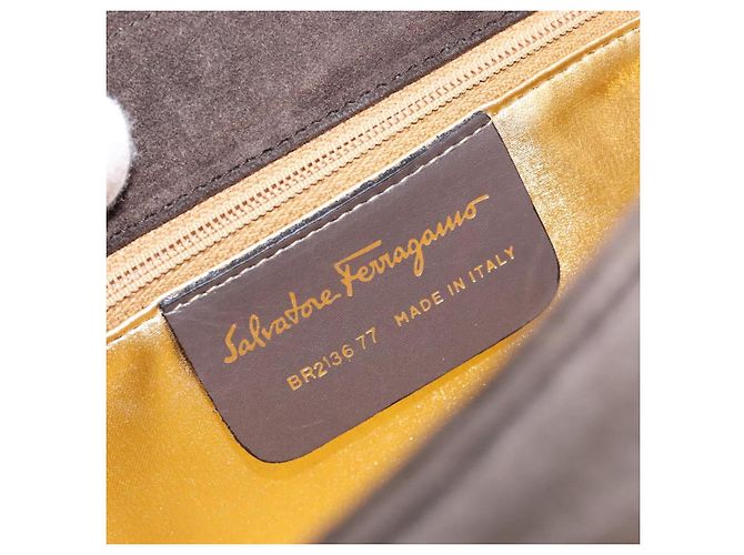 Borsa a mano con catena Salvatore Ferragamo in suede grigio oro Auth BA4690 Marrone D'oro - vista 12