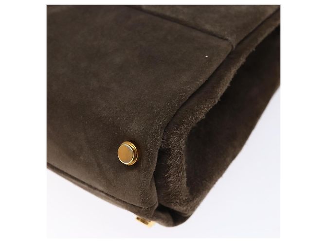 Borsa a mano con catena Salvatore Ferragamo in suede grigio oro Auth BA4690 Marrone D'oro - vista 14