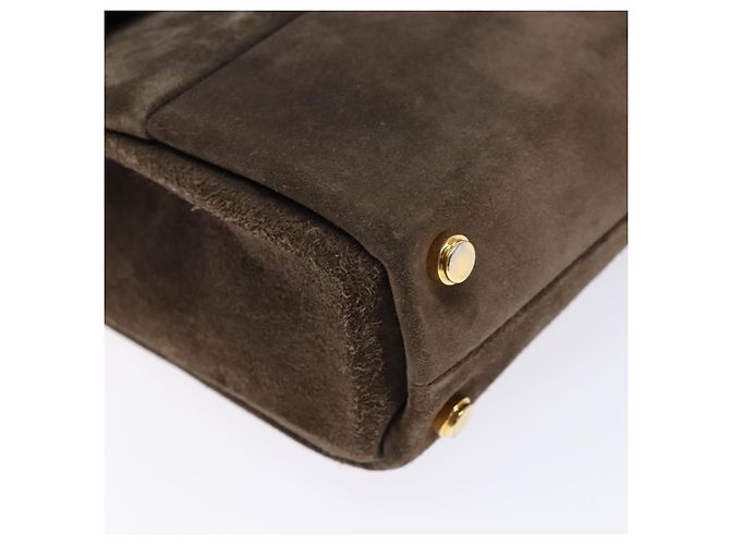 Borsa a mano con catena Salvatore Ferragamo in suede grigio oro Auth BA4690 Marrone D'oro - vista 15