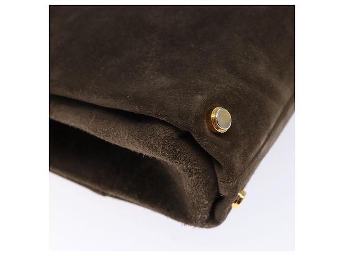 Borsa a mano con catena Salvatore Ferragamo in suede grigio oro Auth BA4690 Marrone D'oro - vista 16