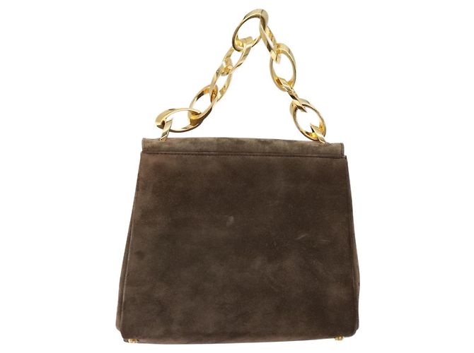 Borsa a mano con catena Salvatore Ferragamo in suede grigio oro Auth BA4690 Marrone D'oro - vista 2