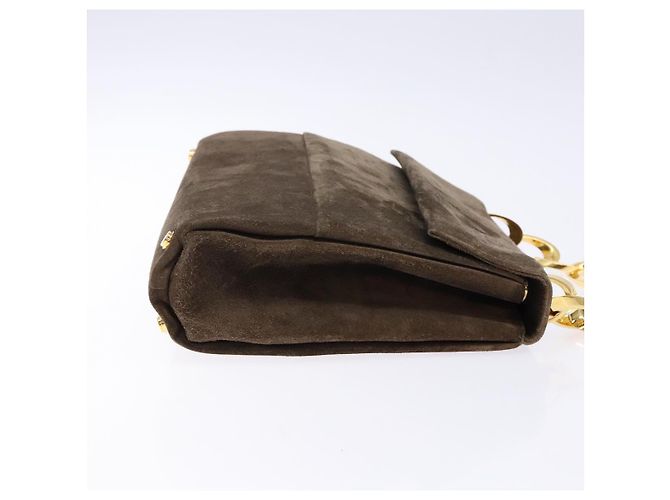 Borsa a mano con catena Salvatore Ferragamo in suede grigio oro Auth BA4690 Marrone D'oro - vista 3