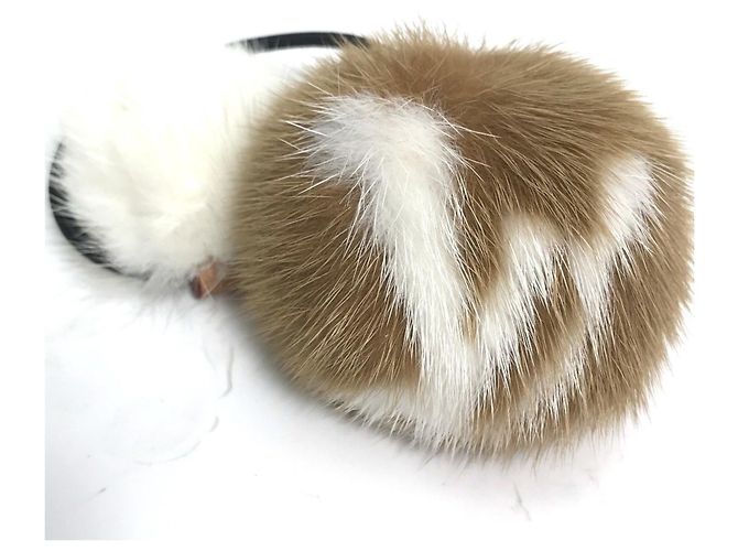 Louis Vuitton Brown and White Fur Hair Tie - view 2