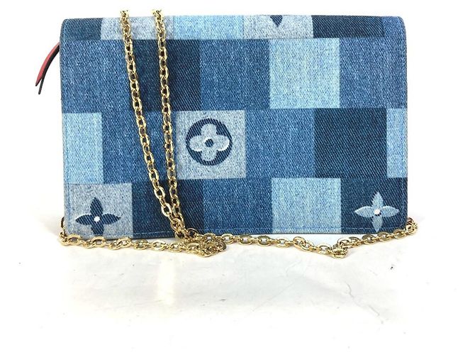 Portafoglio a Catena Flore in Denim Monogram Louis Vuitton Rosso Blu - vista 2