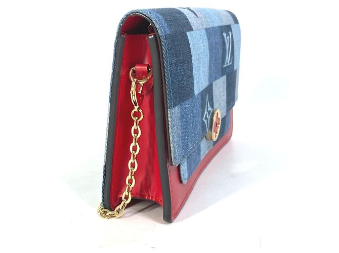 Portafoglio a Catena Flore in Denim Monogram Louis Vuitton Rosso Blu - vista 3