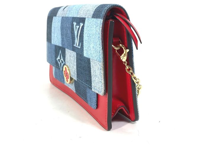 Portafoglio a Catena Flore in Denim Monogram Louis Vuitton Rosso Blu - vista 4