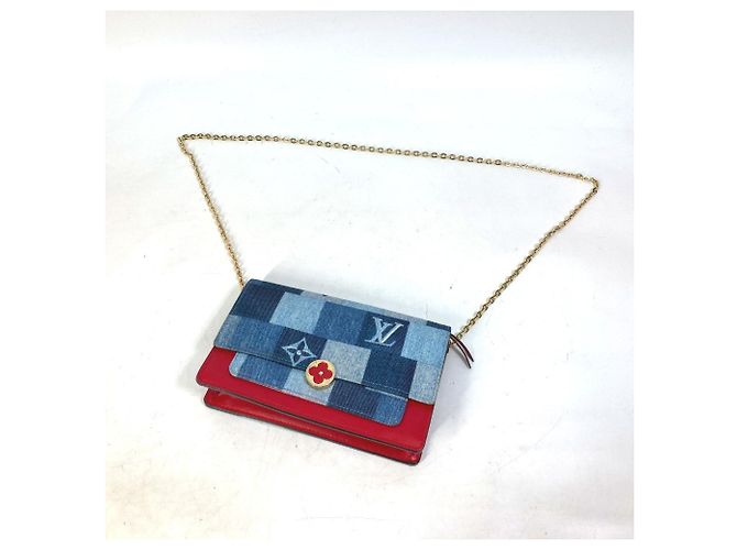 Portafoglio a Catena Flore in Denim Monogram Louis Vuitton Rosso Blu - vista 5