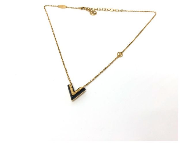 Collar Péndulo Esencial V Circle LV de Louis Vuitton Negro Dorado - vista 3