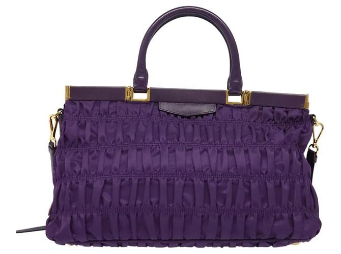 PRADA Bolso de Mano Nylon 2en1 Púrpura Dorado Auth 137460 - vista 13