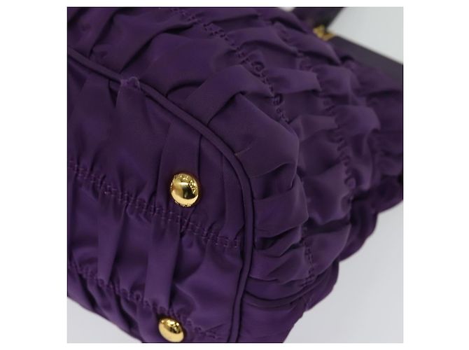 PRADA Bolso de Mano Nylon 2en1 Púrpura Dorado Auth 137460 - vista 17