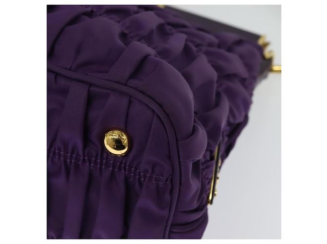 PRADA Bolso de Mano Nylon 2en1 Púrpura Dorado Auth 137460 - vista 19