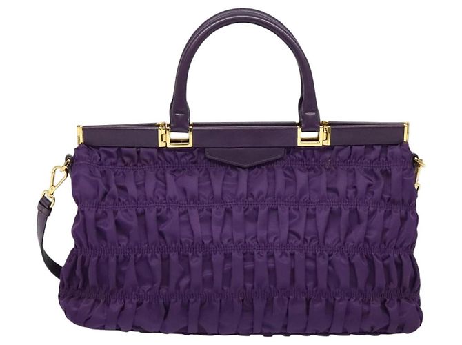 PRADA Bolso de Mano Nylon 2en1 Púrpura Dorado Auth 137460 - vista 2