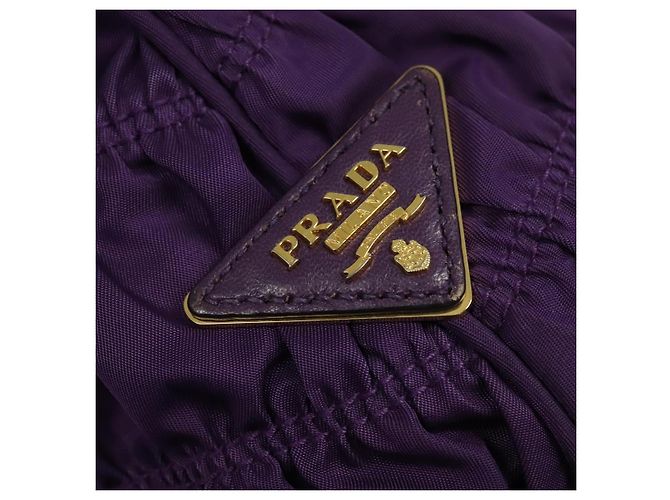 PRADA Bolso de Mano Nylon 2en1 Púrpura Dorado Auth 137460 - vista 20