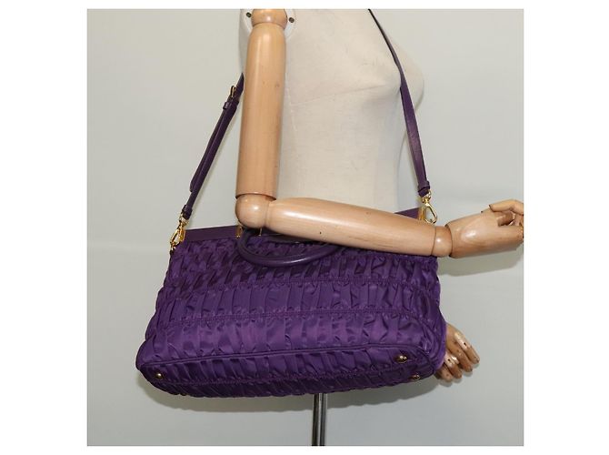 PRADA Bolso de Mano Nylon 2en1 Púrpura Dorado Auth 137460 - vista 26