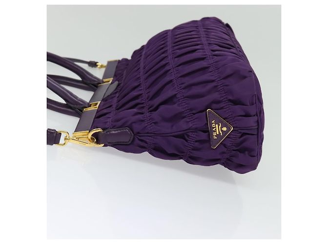 PRADA Bolso de Mano Nylon 2en1 Púrpura Dorado Auth 137460 - vista 3