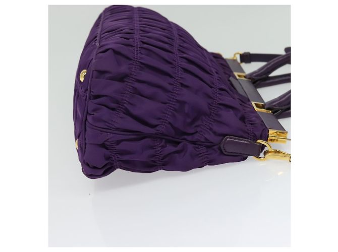 PRADA Bolso de Mano Nylon 2en1 Púrpura Dorado Auth 137460 - vista 4