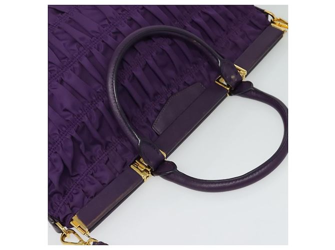 PRADA Bolso de Mano Nylon 2en1 Púrpura Dorado Auth 137460 - vista 6