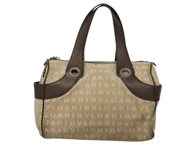 Bulgari Borsa a mano BVLGARI Logo Mania in tela beige e oro Auth bs28543 D'oro - vista 13