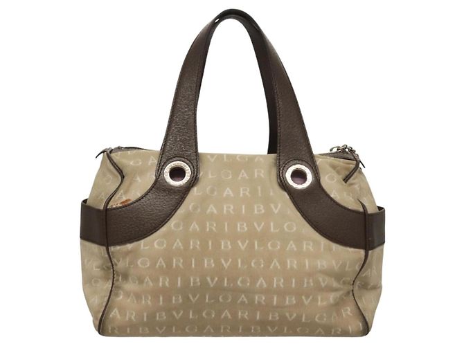 Bulgari Borsa a mano BVLGARI Logo Mania in tela beige e oro Auth bs28543 D'oro - vista 2