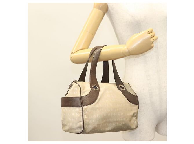 Bulgari Borsa a mano BVLGARI Logo Mania in tela beige e oro Auth bs28543 D'oro - vista 22