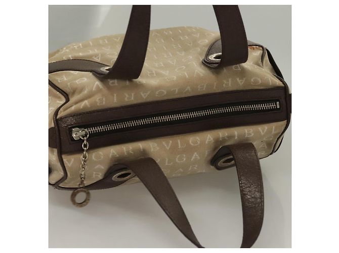 Bulgari Borsa a mano BVLGARI Logo Mania in tela beige e oro Auth bs28543 D'oro - vista 7