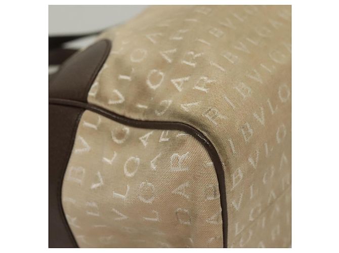 Bulgari Borsa a mano BVLGARI Logo Mania in tela beige e oro Auth bs28543 D'oro - vista 9