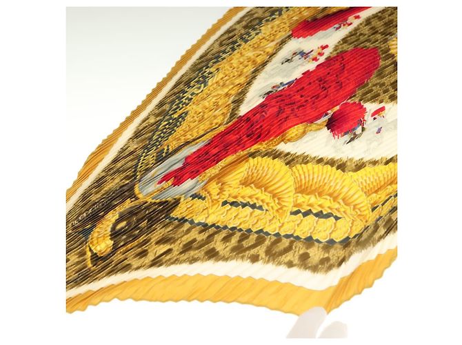 Hermès Bufanda plisada HERMES ""CASQUES PLUMETS"" Seda Amarilla Auténtica 135394 Amarillo - vista 10