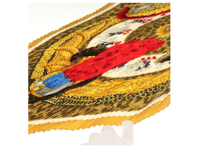 Hermès Bufanda plisada HERMES ""CASQUES PLUMETS"" Seda Amarilla Auténtica 135394 Amarillo - vista 3
