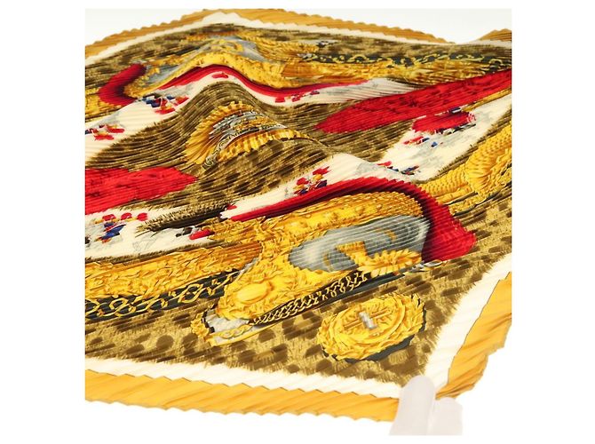 Hermès Bufanda plisada HERMES ""CASQUES PLUMETS"" Seda Amarilla Auténtica 135394 Amarillo - vista 4