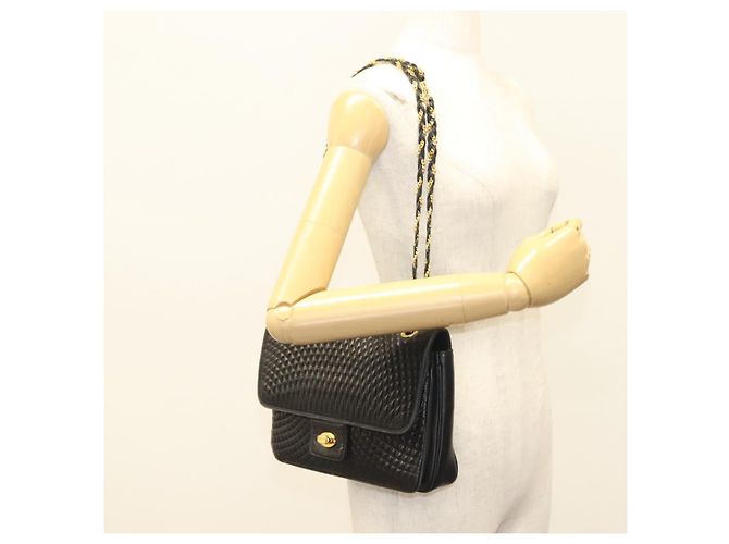BALLY Borsa a Spalla in Pelle Trapuntata con Catena Nera Oro Auth BA4443 Nero D'oro - vista 23