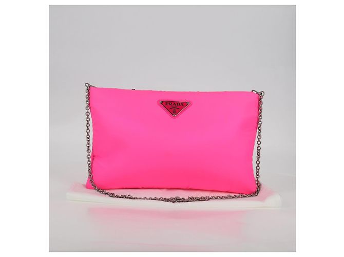 Borsa a spalla con catena Prada in nylon rosa argento autentica 134961M - vista 12