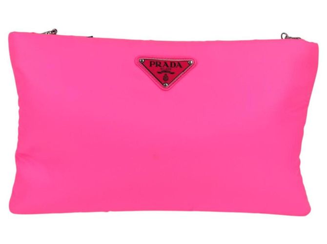 Borsa a spalla con catena Prada in nylon rosa argento autentica 134961M - vista 13