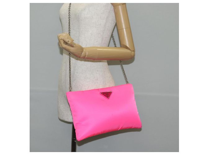 Borsa a spalla con catena Prada in nylon rosa argento autentica 134961M - vista 24