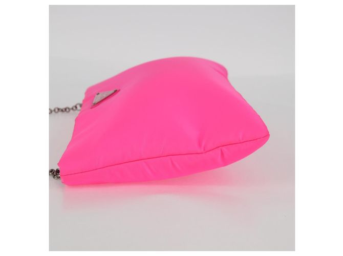 Borsa a spalla con catena Prada in nylon rosa argento autentica 134961M - vista 3