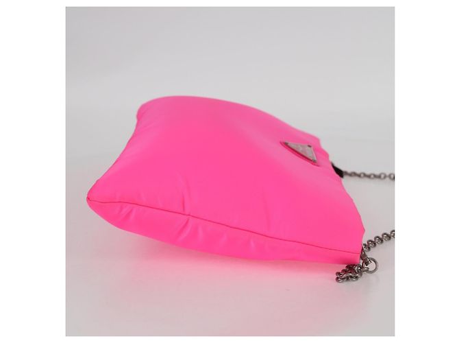 Borsa a spalla con catena Prada in nylon rosa argento autentica 134961M - vista 4