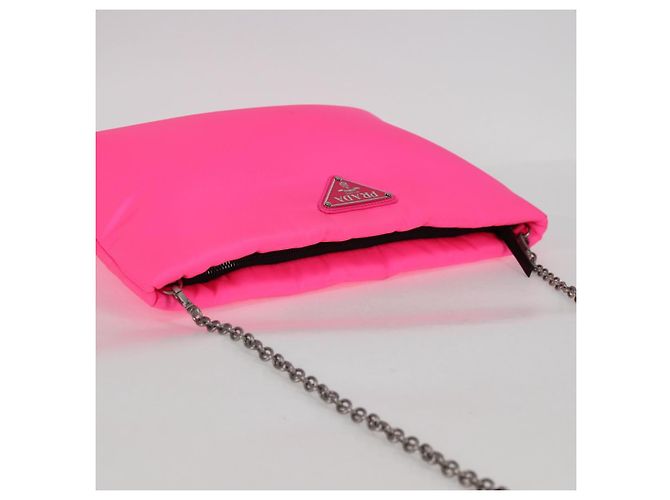 Borsa a spalla con catena Prada in nylon rosa argento autentica 134961M - vista 6