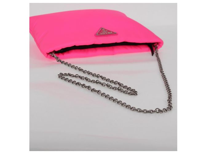 Borsa a spalla con catena Prada in nylon rosa argento autentica 134961M - vista 7
