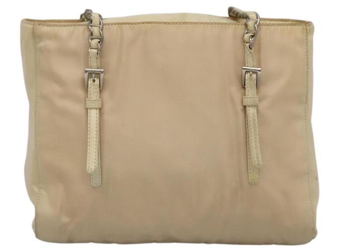 PRADA Borsa a Spalla con Catena Nylon Avorio Argento Auth 137031 Crudo - vista 2