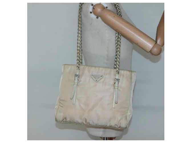 PRADA Borsa a Spalla con Catena Nylon Avorio Argento Auth 137031 Crudo - vista 23