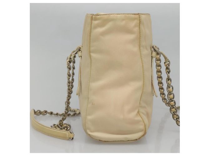 PRADA Borsa a Spalla con Catena Nylon Avorio Argento Auth 137031 Crudo - vista 3
