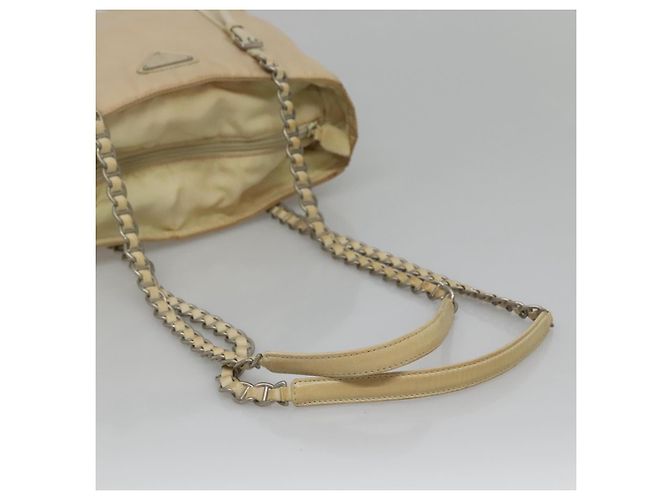 PRADA Borsa a Spalla con Catena Nylon Avorio Argento Auth 137031 Crudo - vista 7
