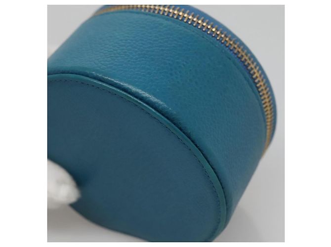 Scatola per Gioielli CHANEL Pelle Caviar Blu Oro CC Auth 136451 D'oro - vista 14