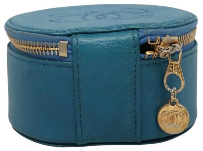 Scatola per Gioielli CHANEL Pelle Caviar Blu Oro CC Auth 136451 D'oro - vista 2